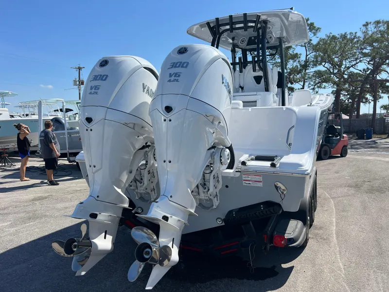 Slide: The Image of 2025 Sportsman Open 282 Center Console with twin Yamaha 300 V6 engines. - 3