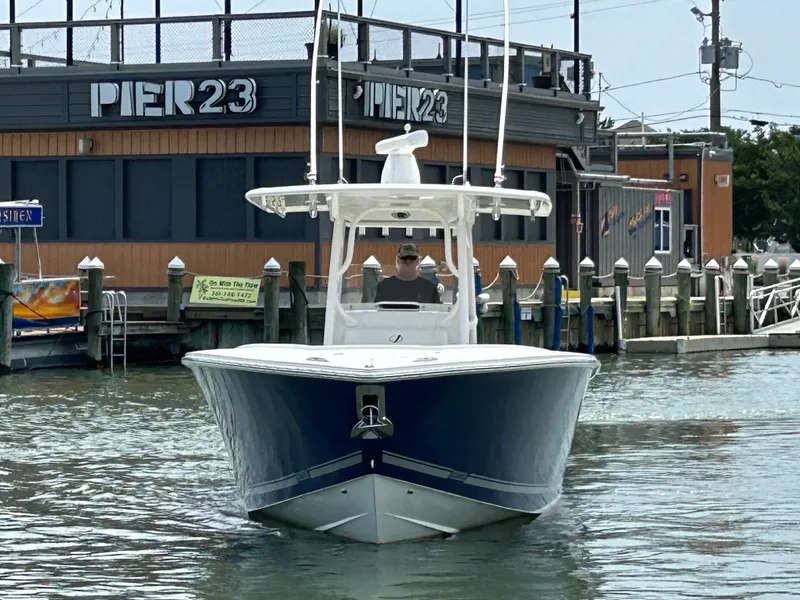 Slide: The Image of 2016 Jupiter 34 HFS boat with Triple Yamaha F300s at Pier 23 marina. - 7