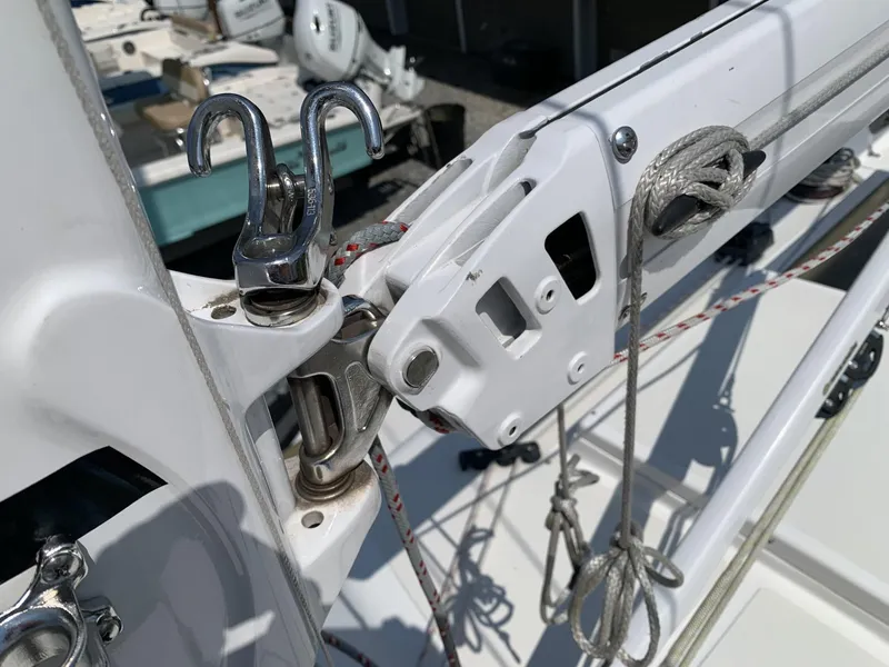 Slide: The Image of Close-up of 2017 Sparkman & Stephens 30 sailboat rigging and hardware details. - 9