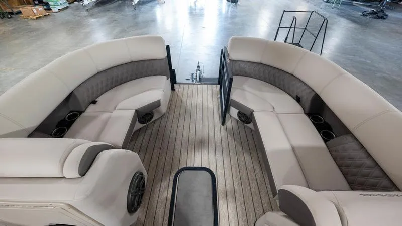 Slide: The Image of Interior of 2021 Harris SUNLINER 230 SLDH pontoon boat with spacious seating. - 3