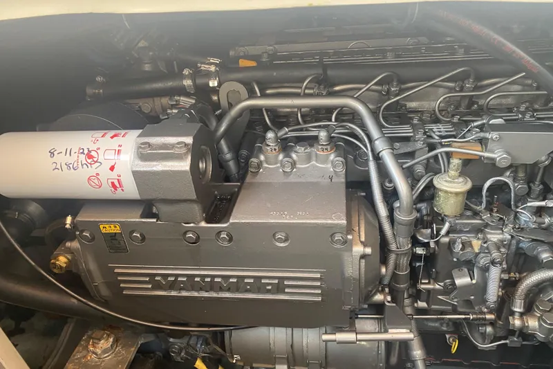 Slide: The Image of 2003 Sabre 36 engine compartment with Yanmar diesel engine. - 16
