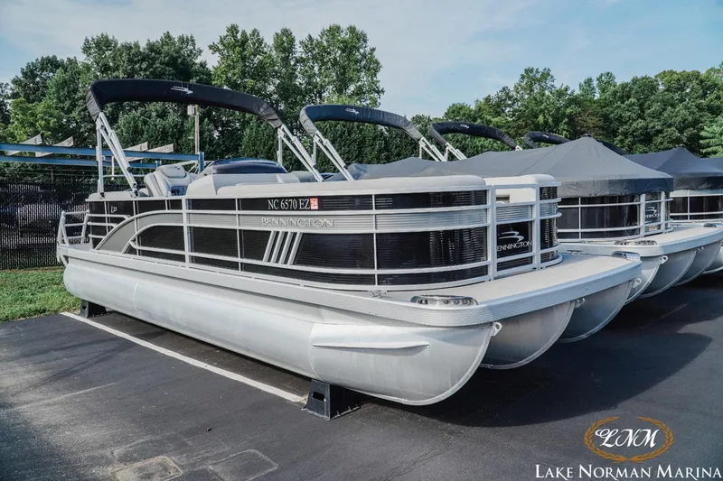 Slide: The Image of 2023 Bennington 23 LSR pontoon boat at Lake Norman Marina. - 2