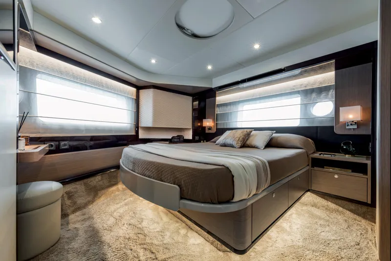 Slide: The Image of Luxurious bedroom interior of 2025 Absolute 48 Navetta yacht with modern design. - 12