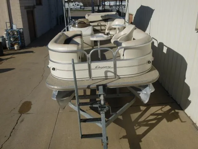 Slide: The Image of 2005 Sun Tracker Party Barge 27 I/O pontoon boat on trailer. - 17