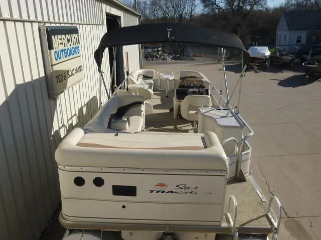 Slide: The Image of 2005 Sun Tracker Party Barge 27 I/O pontoon boat with canopy and seating. - 19