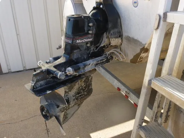 Slide: The Image of 2005 Sun Tracker Party Barge 27 I/O with MerCruiser engine on trailer. - 24