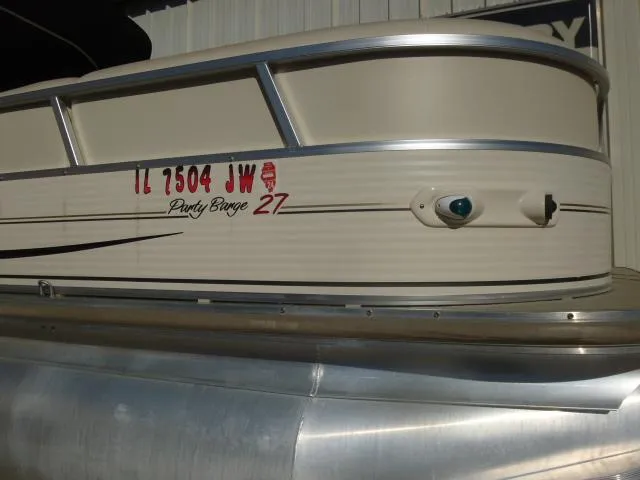 Slide: The Image of 2005 Sun Tracker Party Barge 27 I/O pontoon boat side view. - 26