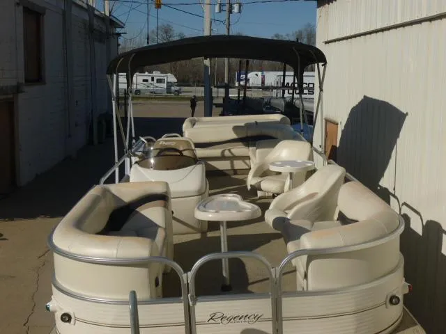 Slide: The Image of 2005 Sun Tracker Party Barge 27 I/O pontoon boat with canopy and seating. - 5