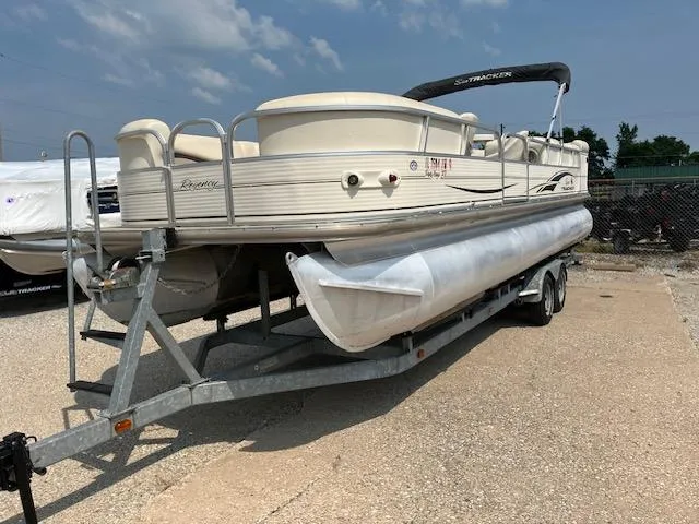 Slide: The Image of 2005 Sun Tracker Party Barge 27 I/O pontoon boat on a trailer. - 8