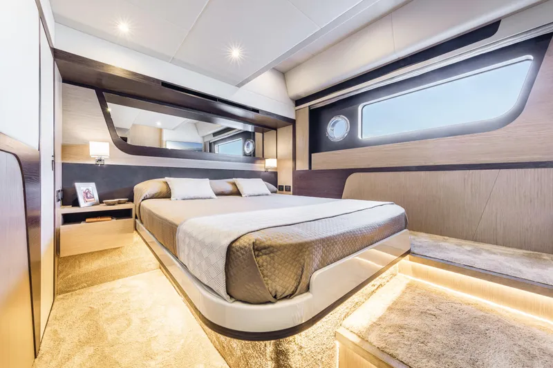 Slide: The Image of Luxurious bedroom interior of 2025 Absolute 47 Fly yacht with modern design. - 17