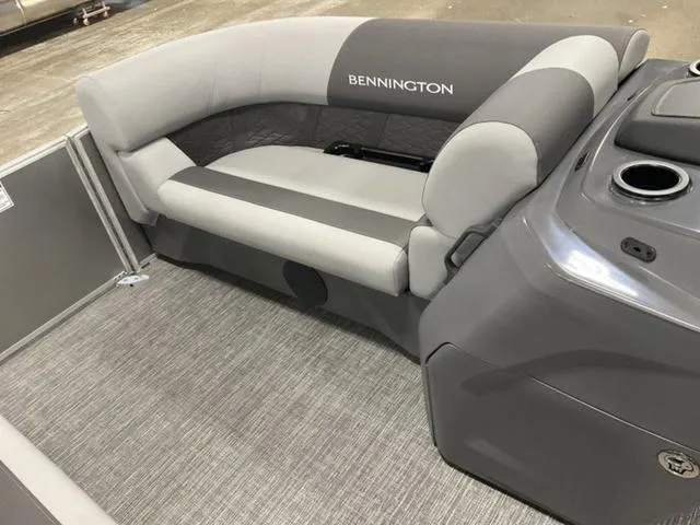 Slide: The Image of 2025 Bennington 188 SL Pontoon with L Bench seating, modern interior design. - 11
