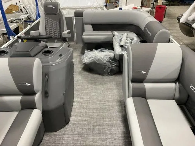 Slide: The Image of 2025 Bennington 188 SL Pontoon L Bench with gray upholstery. - 12