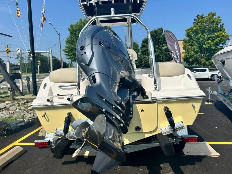 Slide: The Image of 2025 Key West 203 FS boat with powerful outboard motor, rear view. - 3