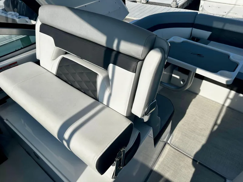 Slide: The Image of 2021 Monterey 335 Sport Yacht interior seating with modern design and luxurious upholstery. - 20
