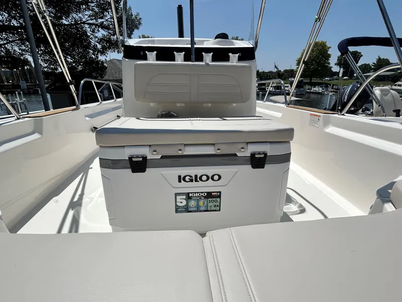 Slide: The Image of 2025 Boston Whaler 190 Montauk boat interior with Igloo cooler. - 9