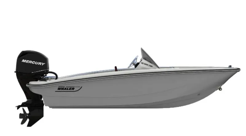 Slide: The Image of 2025 Boston Whaler 130 Super Sport boat with Mercury outboard motor. - 10