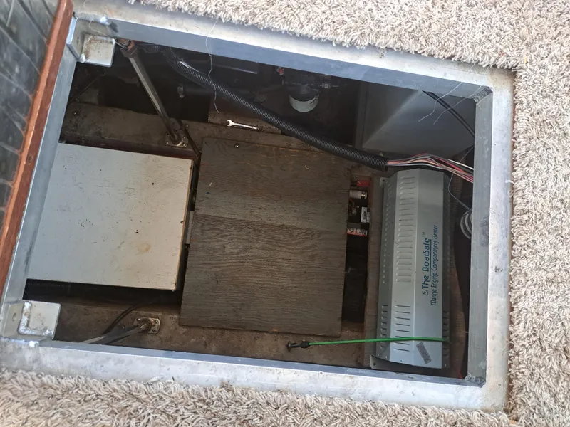 Slide: The Image of Carver 3807 1989 model engine compartment with electrical components and wiring. - 5