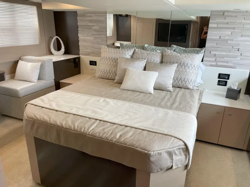 Slide: The Image of Luxurious bedroom interior of 2021 Cruisers Yachts 54 Cantius with modern decor. - 21