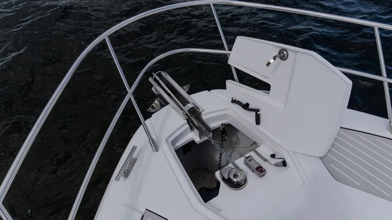 Slide: The Image of 2023 Azimut Atlantis 45 yacht anchor system on deck, featuring sleek design and modern equipment. - 19