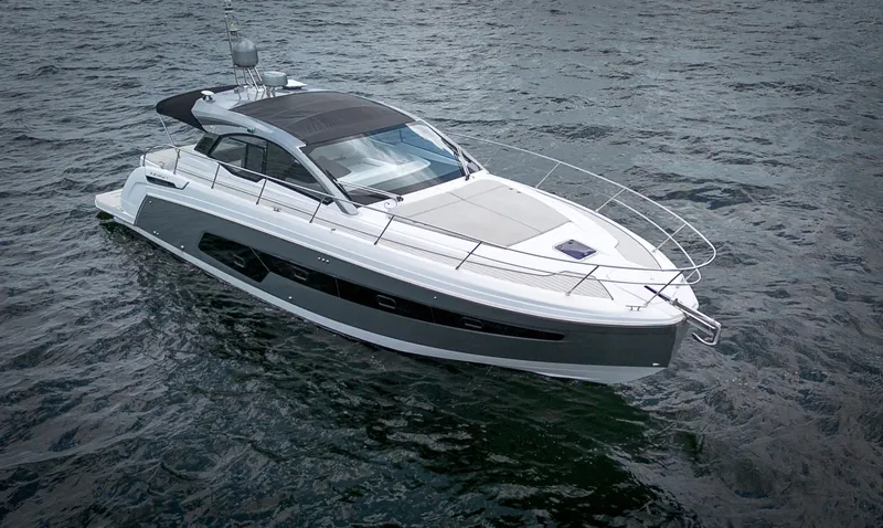 Slide: The Image of 2023 Azimut Atlantis 45 yacht cruising on open water. - 2