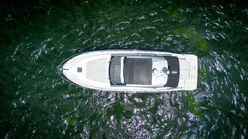 Slide: The Image of Overhead view of 2023 Azimut Atlantis 45 yacht on water. - 3