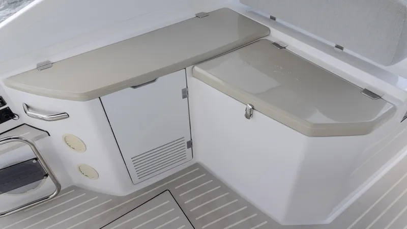 Slide: The Image of 2023 Azimut Atlantis 45 yacht interior with sleek storage compartments and modern design. - 48