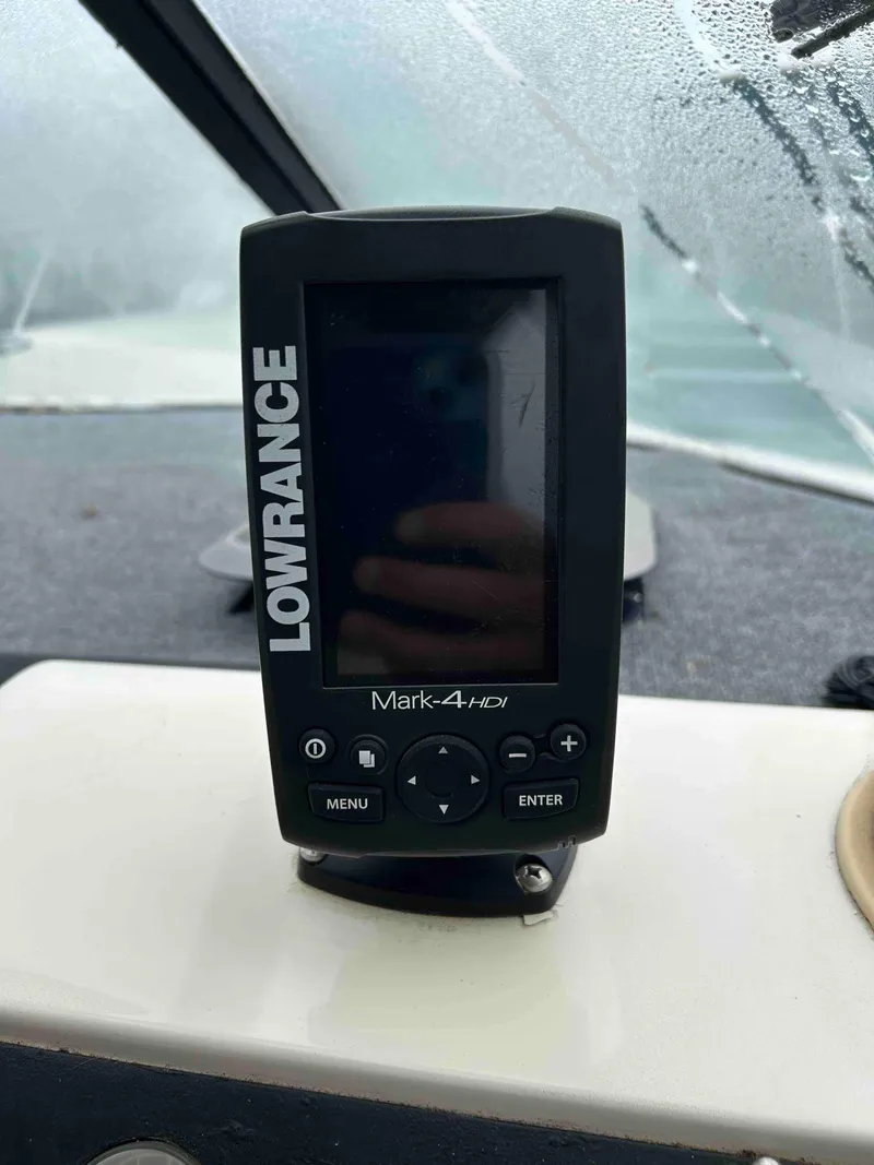 Slide: The Image of Lowrance Mark-4 HDI fishfinder on 1991 Silverton 34 Express Cruiser dashboard. - 11