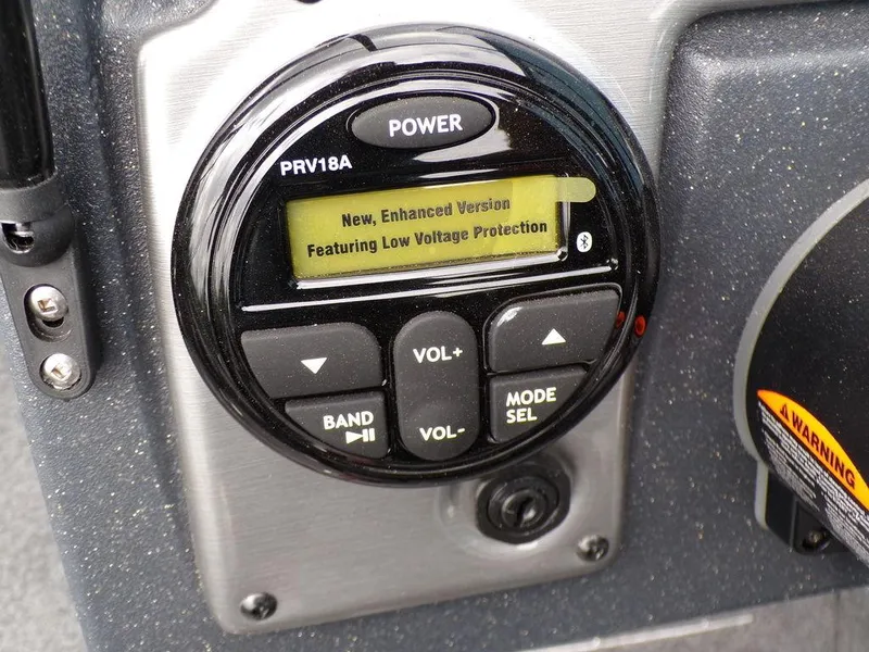 Slide: The Image of Boat audio system display with low voltage protection feature, Tracker Pro Guide™ V-175 Combo 2025. - 14