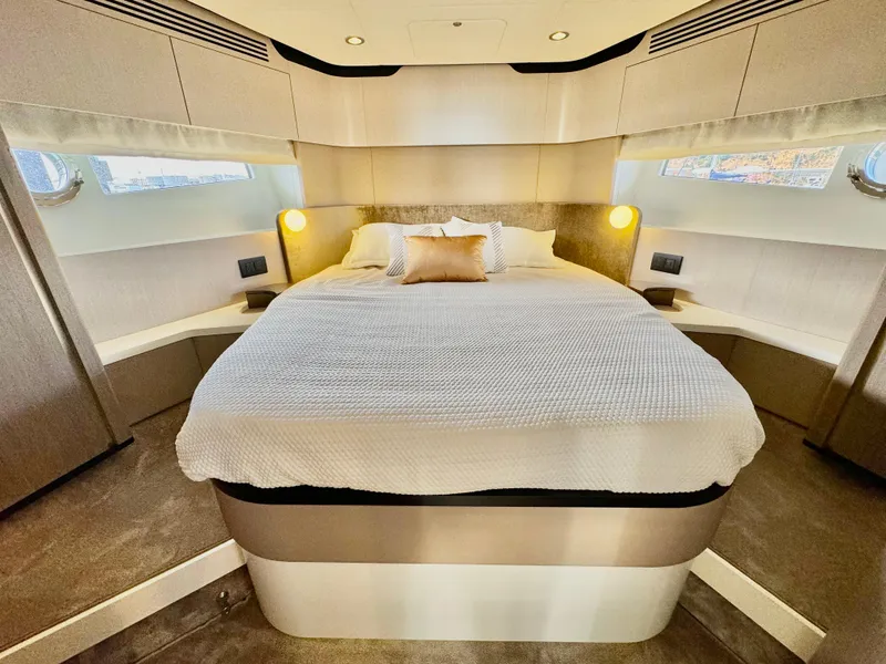 Slide: The Image of Luxurious bedroom interior of 2024 Azimut Fly 60 yacht with modern design. - 19