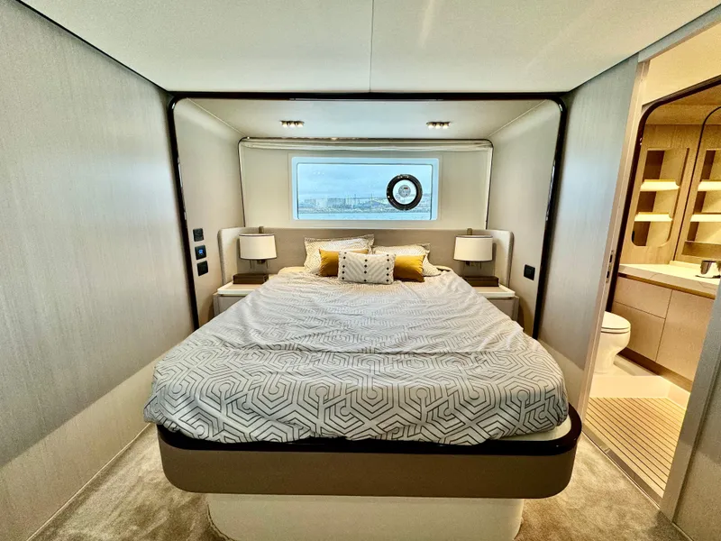 Slide: The Image of Luxurious bedroom interior of 2024 Azimut Fly 60 yacht with modern design. - 24