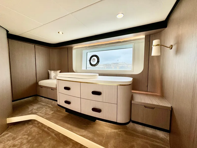 Slide: The Image of Luxurious interior of 2024 Azimut Fly 60 yacht with elegant wood finishes. - 28