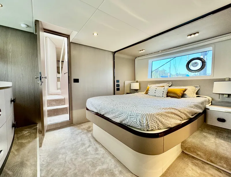 Slide: The Image of Luxurious bedroom interior of 2024 Azimut Fly 60 yacht with modern design. - 30