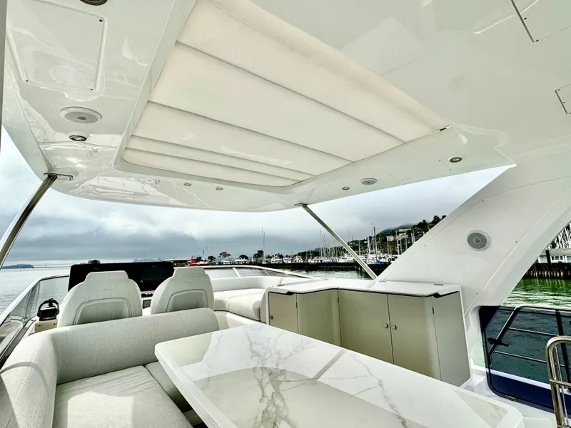 Slide: The Image of Luxurious 2024 Azimut Fly 60 yacht interior with elegant seating and sleek design. - 39
