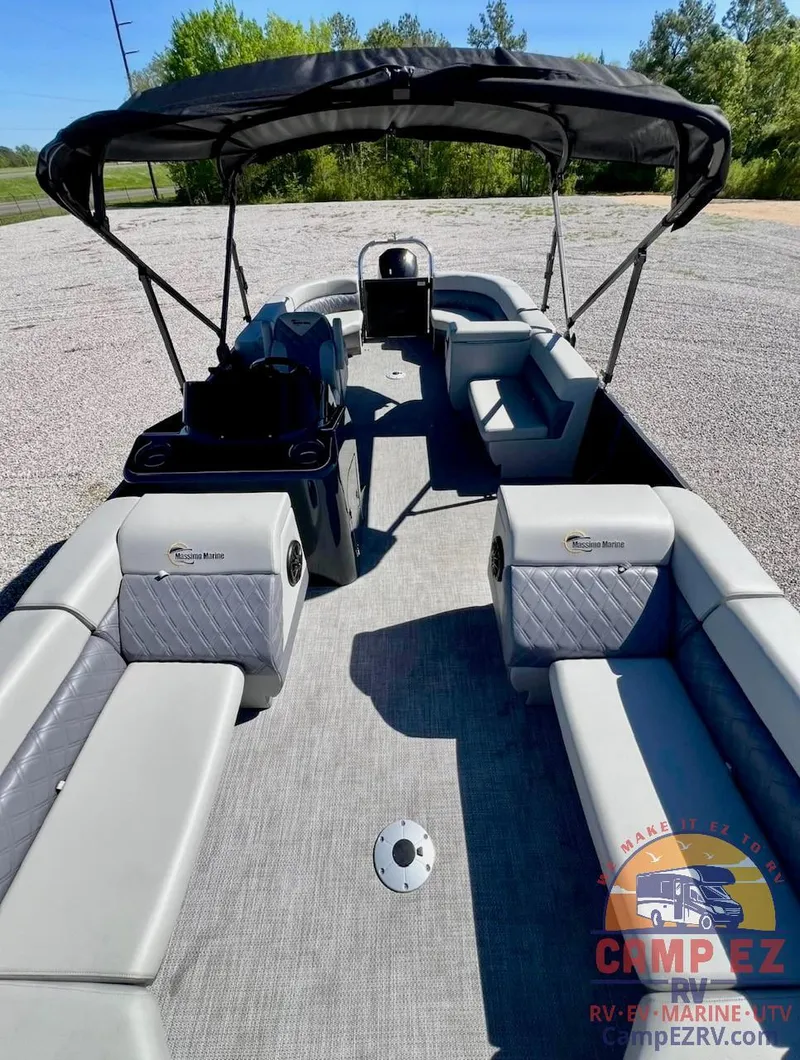 Slide: The Image of 2024 Massimo Marine P24-LTD QUAD pontoon boat with spacious seating and canopy. - 13
