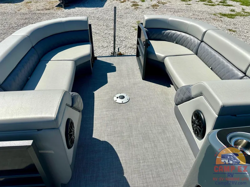Slide: The Image of 2024 Massimo Marine P24-LTD QUAD pontoon boat interior with spacious seating. - 5