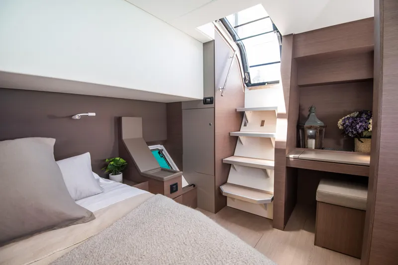 Slide: The Image of Luxurious cabin interior of 2021 Bali 4.8 yacht with modern design and natural light. - 24