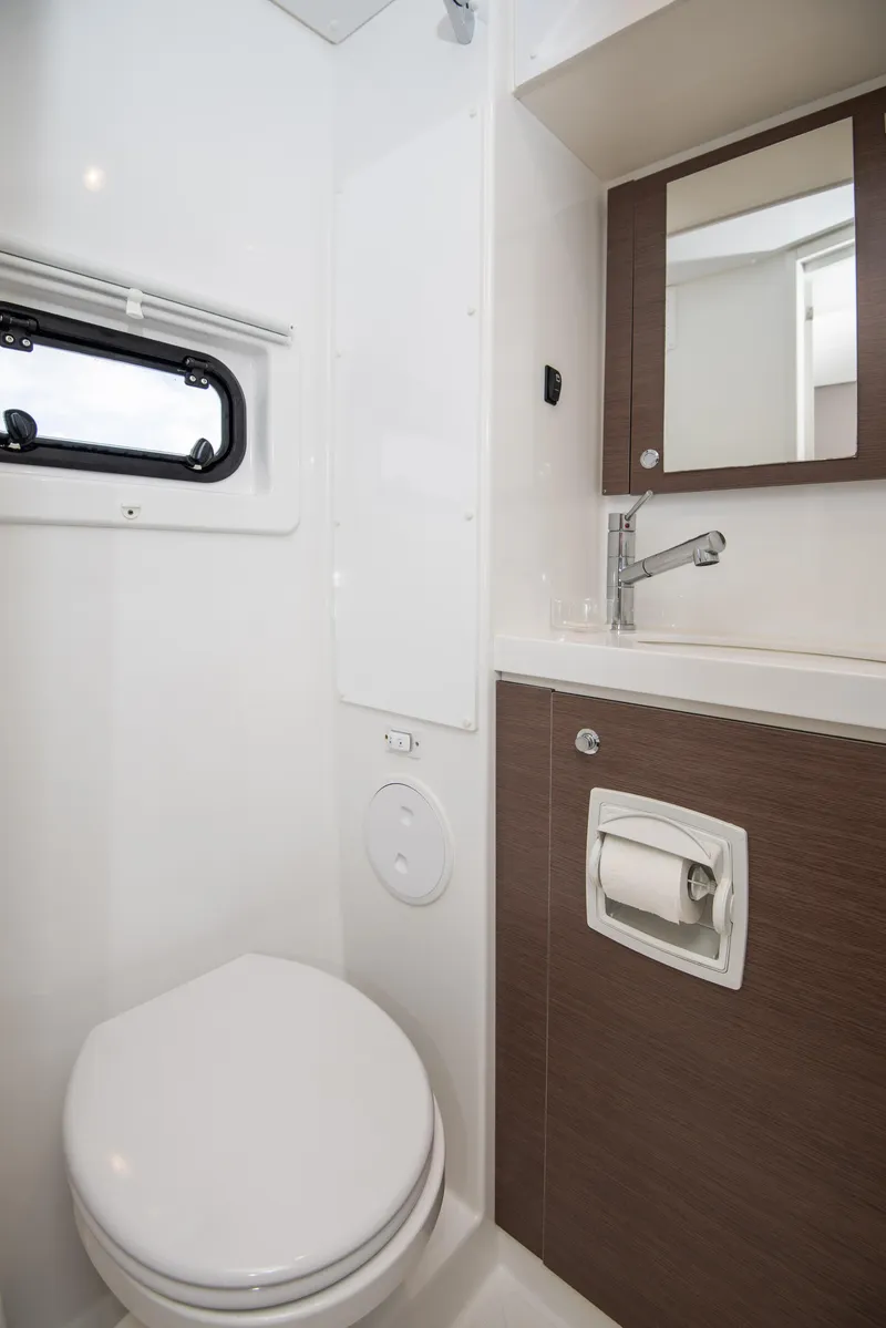Slide: The Image of Modern bathroom in 2021 Bali 4.8 yacht with toilet, sink, and mirror. - 28