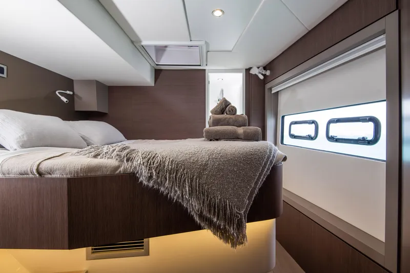 Slide: The Image of Luxurious cabin interior of 2021 Bali 4.8 yacht with cozy bed and modern design. - 32