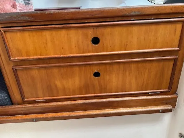 Slide: The Image of Wooden drawers on a 1999 Contour 34 SC boat. - 33