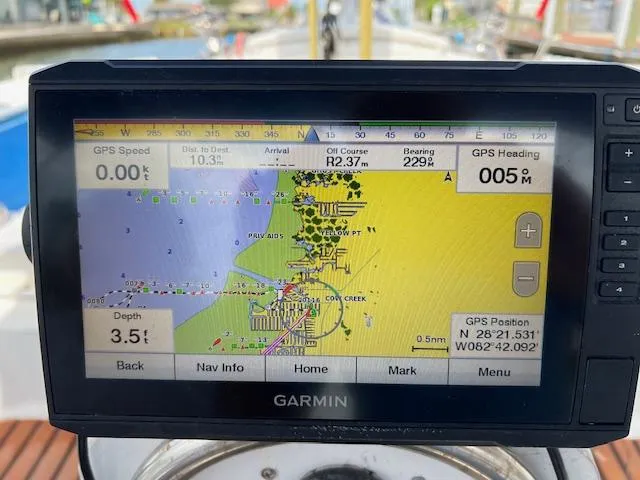 Slide: The Image of Garmin GPS navigation screen on a 1999 Contour 34 SC boat. - 46