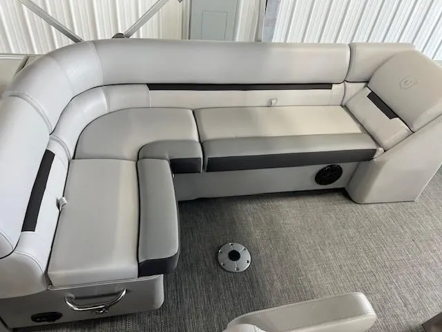 Slide: The Image of 2025 Godfrey Sweetwater 2286 F pontoon boat interior with gray cushioned seating. - 10
