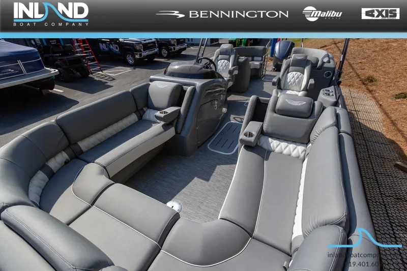 Slide: The Image of 2024 Bennington 23 RFB pontoon boat with luxurious seating and modern design. - 28