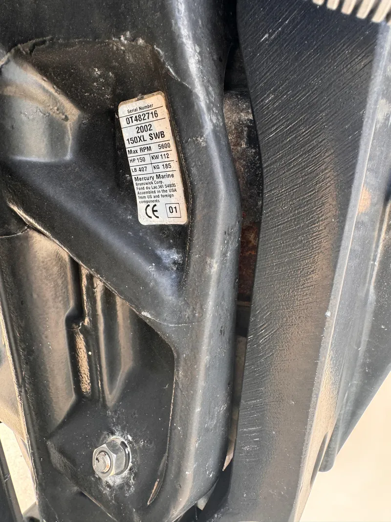 Slide: The Image of 2001 Trophy 1900 Dual Console boat engine serial number and specifications label - 5