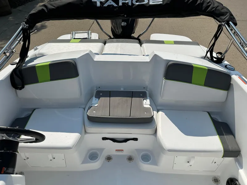 Slide: The Image of 2024 Tahoe T16 boat interior with seating and storage compartments. - 6