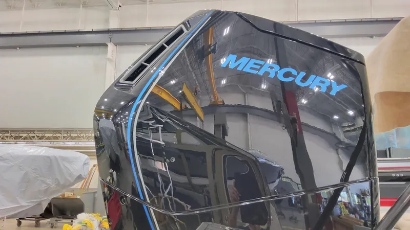 Slide: The Image of Close-up of a Mercury outboard motor on a 2025 Formula 380 Super Sport Crossover OB. - 17
