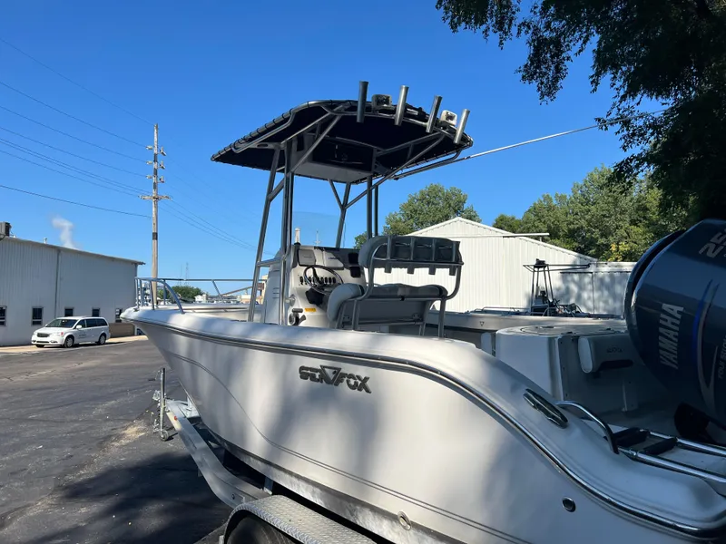 Slide: The Image of 2011 Sea Fox 236CC Pro Series boat with Yamaha outboard motor on trailer. - 7