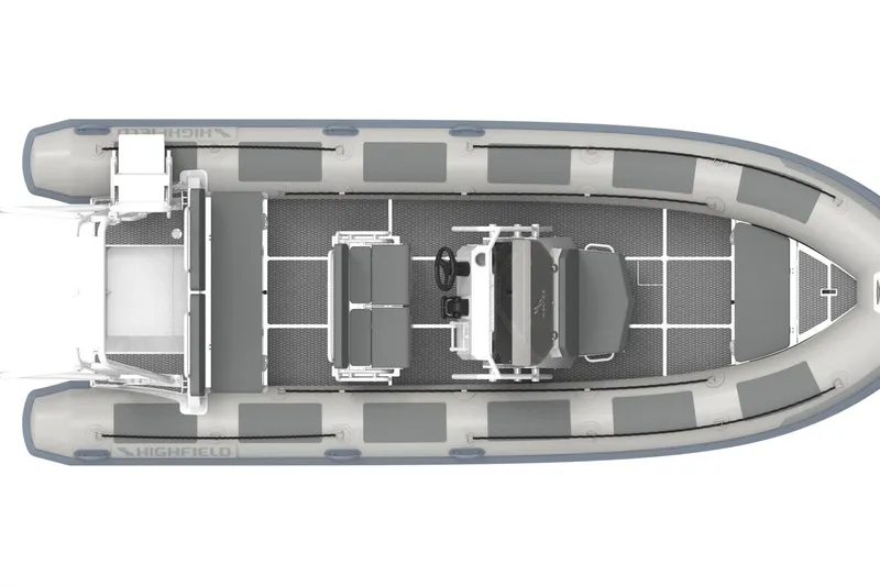 Slide: The Image of Highfield Patrol 660 boat 2026, top view, gray upholstery. - 8