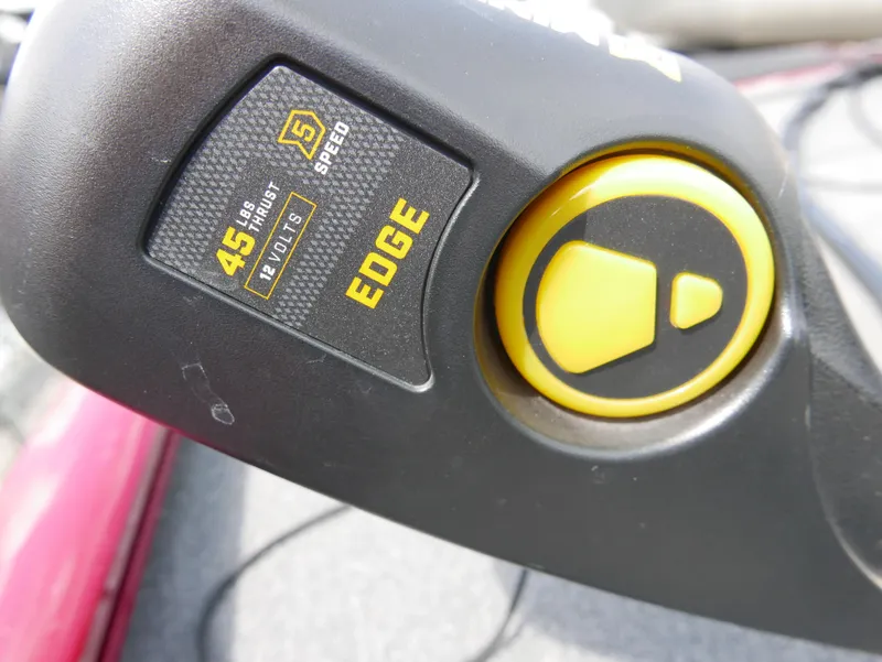 Slide: The Image of Close-up of 2022 Tracker Pro 170 boat control panel with 5-speed Edge motor. - 5