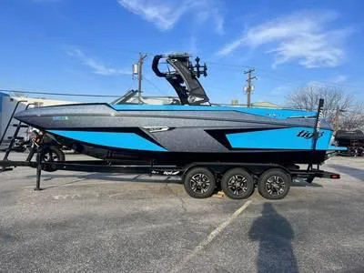 Slide: The Image of 2008 Stingray 195 LX boat on a trailer under a clear blue sky. - 36