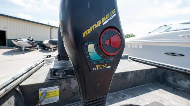 Slide: The Image of Close-up of Minn Kota Maxxum trolling motor on 2003 War Eagle 754 LDSV boat. - 5